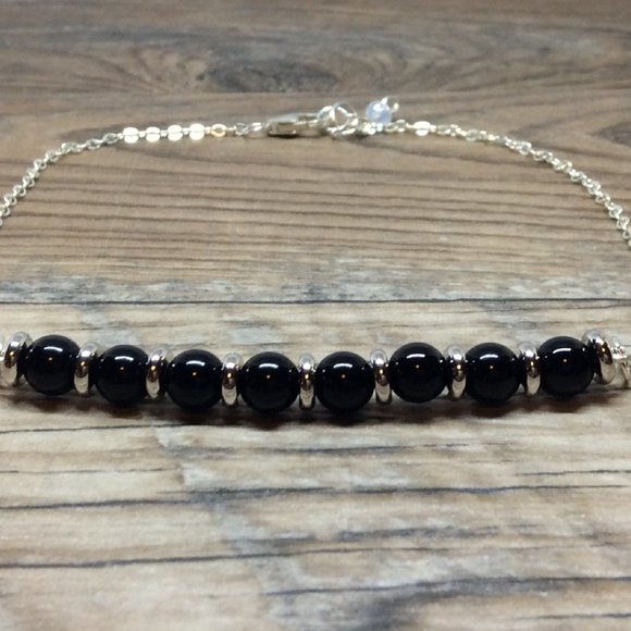 Black Onyx anklet, Sterling Silver, healing anklet - Picture 2 of 8